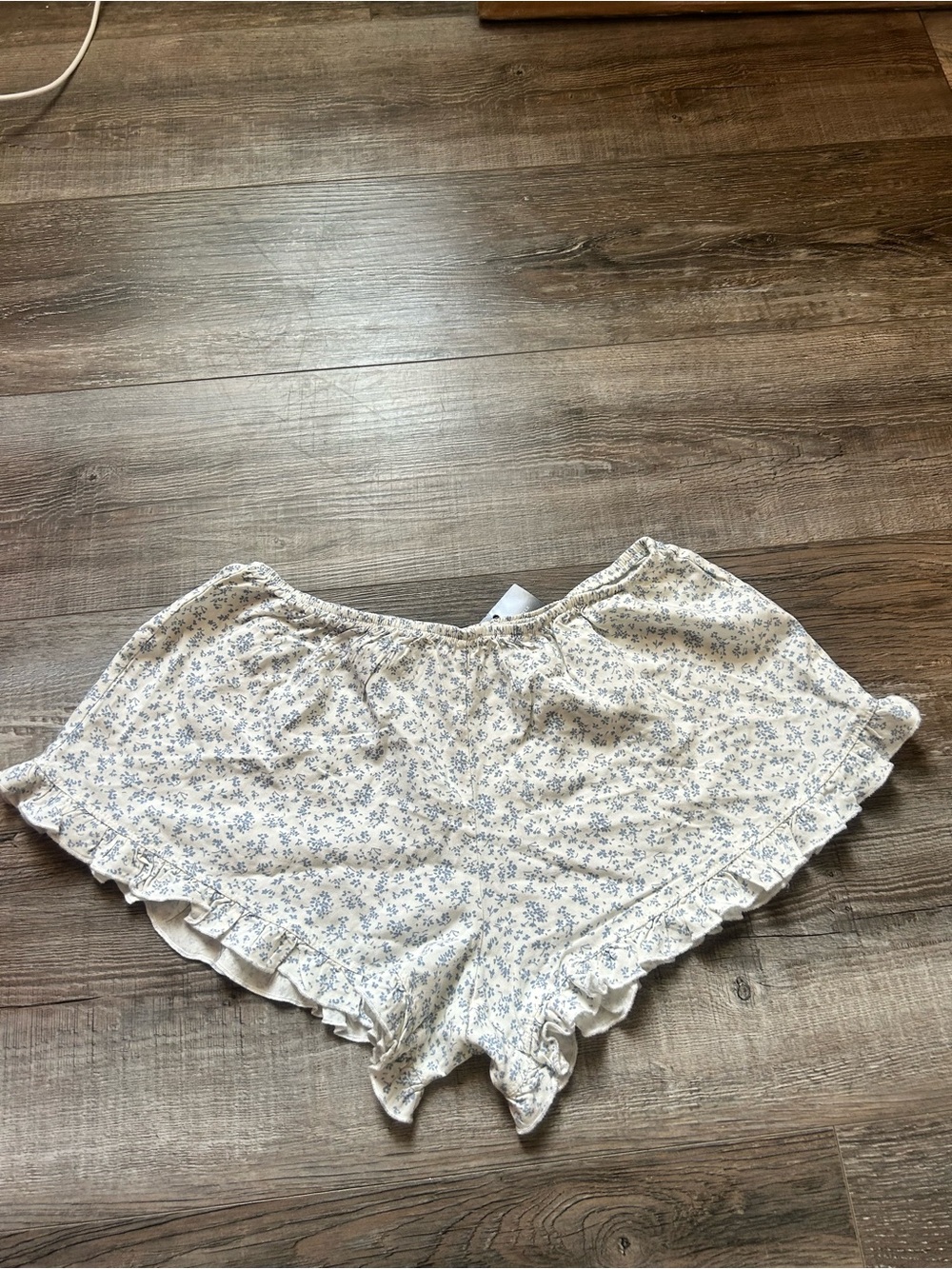 Brandy Meville Floral Ruffle Sleep Shorts — Cream with Blue Floral